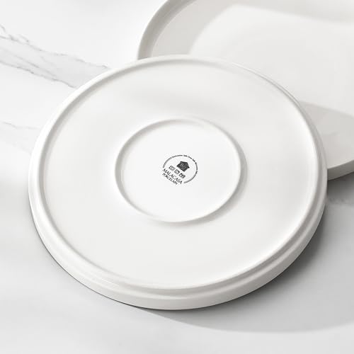 MALACASA Geschirrset 6 Personen - 24-tlg. Tafelservice mit Stehrand aus Porzellan inkl. 6x Essteller, Dessertteller, Suppenteller, Suppenschüssel, LEAH Modern in Weiß Schüssel- und Teller Set