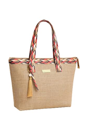 Bolsa Feminina Praia Moderna Tela Rústica, bolsa de Mão-ombro casual Verão com zíper, 40x27x12cm Anti-umidade e Anti-UV 100%, Mosaico