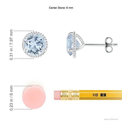 Angara Natural Aquamarine Solitaire Stud Earrings For Women, Girls In Sterling Silver (Grade-A | Gemstone Size-6Mm) | March Birthstone Jewelry Gift For Her | Birthday | Wedding | Anniversary #TOP1