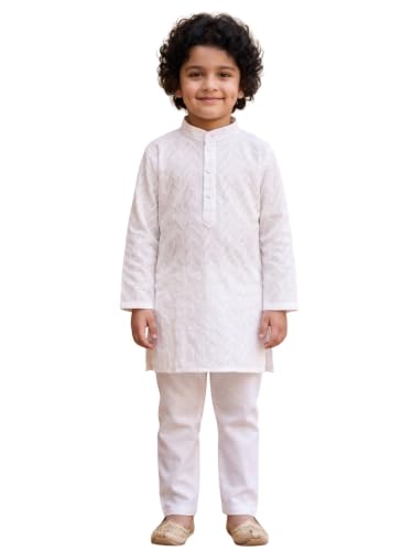 Image of AJ DEZINES Kids Kurta Pajama Set For Boys | Embroidery Chikankari Kurta Set | Cotton Stylish Boys Kurta Pyjama |Party & Ethnic Wear | Perfect For Festivals Wedding & Family Function
