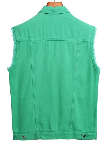 Men Y2K Fancy Color Fringe Sleeveless Ripped Denim Vest2