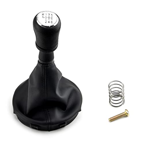 QKLsudua Car 6 Speed Gear Stick Shift Knob Leather Gaiter Boot Cover Compatible with VW Transporter T5 T5.1 T6 Gp 2003-2011-Silver