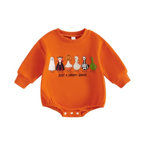 Image of Tixbob Newborn Baby Boy Fall Clothes Pumpkin Goose Print Romper Onesie | Cute Long Sleeve Crew Neck Romper Onesie Bodysuit Fall Winter Clothes
