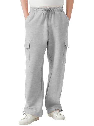 Men's Heavyweight Fleece Cargo Pants Baggy Sweatpants Wide Leg Sweats with Pockets