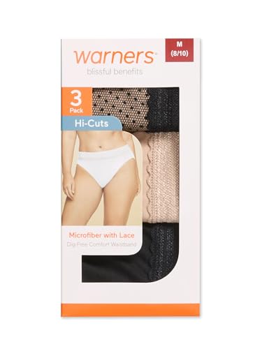 Warner's Women's Blissful Benefits Dig-Free Comfort Waistband with Lace Microfiber Hi-Cut 3-Pack Wrw251hc10w4