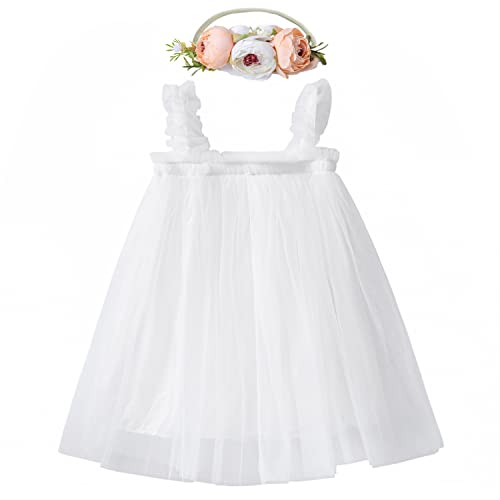 Lzh Baby Girls Layered Dress Tulle First Birthday Dresses For Girls Toddler Princess Sleeveless Tutu Dress White #TOP27