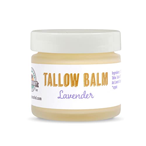 Buffalo Gal Grassfed Beauty - Tallow Balm, Tallow Grass Fed Balm Infused with Tsubaki and Lavender Oil, Nutrient-Rich Body Moisturizers, All-Natural Body Skin Care Products, Lavender Scent, 2 oz