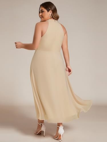 Image of Ever-Pretty Plus Women's Sleeveless Halter A Line Pleated High Low Plus Size Wedding Guest Cocktail Dresses 31926-DA