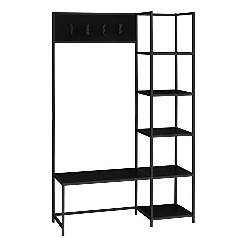 Monarch Specialties I 4510 Bench, Entryway, Hallway, Storage, Organizer, Coat Rack, Hall Tree, Metal, Laminate, Black, Contemporary, Modern #TOP2