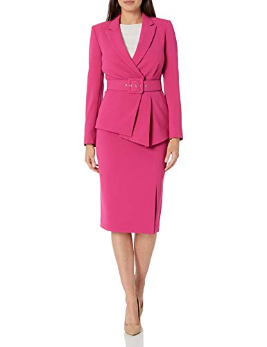 Tahari ASL Women's Plus Size Belted Jacket with Pencil Skirt Suit, Pink Paradise, 16W