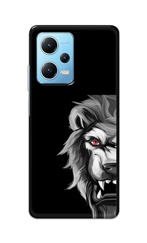 Image of PRINTFIDAA Printed Hard Back Cover Case for Mi Redmi Note 12 5G | Mi Poco X5 5G Back Cover (Angry Lion) -112