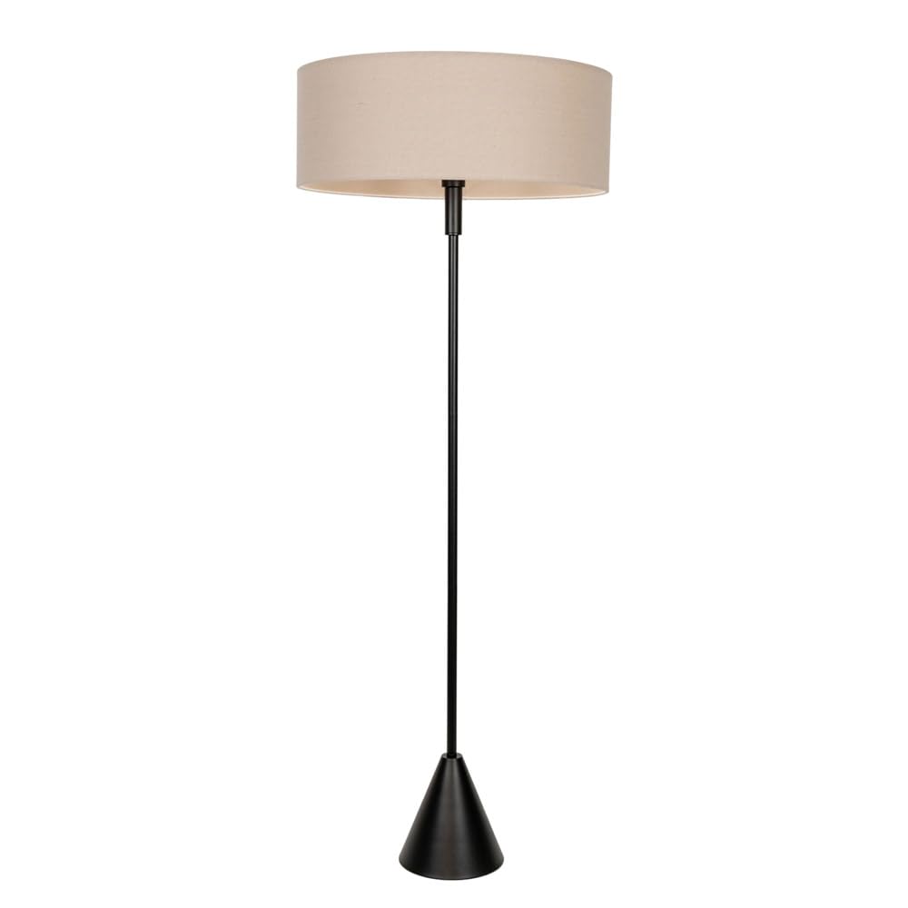 Mitch Natural Linen Squat Lamp Shade Wooden Single Triangle Floor Lamp - ValueLights - Black