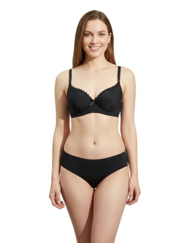 Image of M R Shopzilla Women's Underwire Premium Lycra Silk Bra and Panty Set - Seamless T-Shirt Bra with Matching Mid-Rise Panty - Smooth, Stretchable Lingerie Set for Everyday Comfort & Style