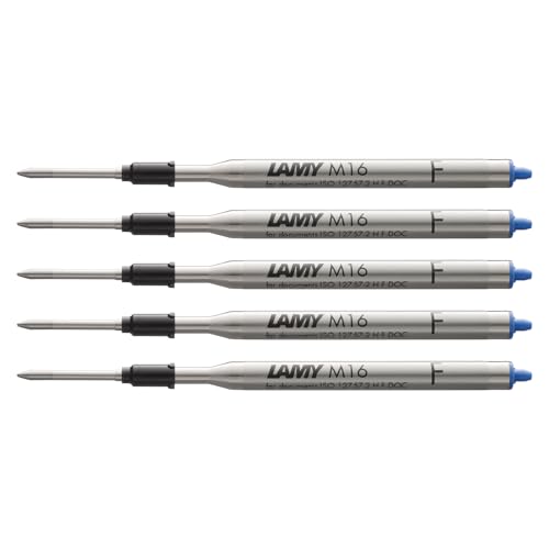 LAMY M16 5er Set Kugelschreiber-Großraummine aus Metall - Original Ersatzmine für alle Lamy Kugelschreiber Modelle - dokumentenecht - Strichbreite Fein in Tintenfarbe blau