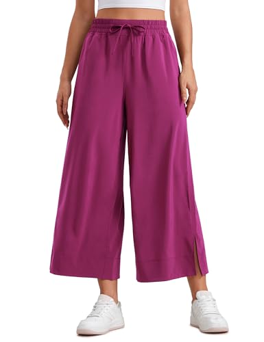 CRZ YOGA Lightweight Wide Leg Cropped Pants for Women 25 - Casual Travel Work Sweatpants Summer Magenta Purple Medium