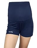 Oceanlily Over The Belly Maternity Swimwear Bottoms-High Waist Cover Up-Women Swim Shorts (L, Navy S