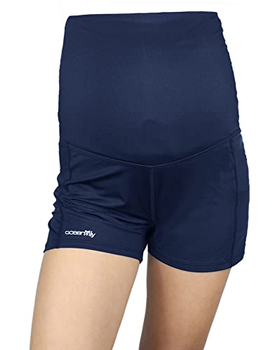 Oceanlily Over The Belly Maternity Swimwear Bottoms-High Waist Cover Up-Women Swim Shorts (L, Navy Short) #TOP8