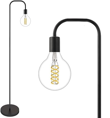 Oneach Black Floor Lamp 63.75" Industrial Floor Lamp, On/Off Footswitch,Modern Floor Lamp for Living Room Bedroom Reading Office Metal Minimalist Standing Lamp Tall Pole Lamps