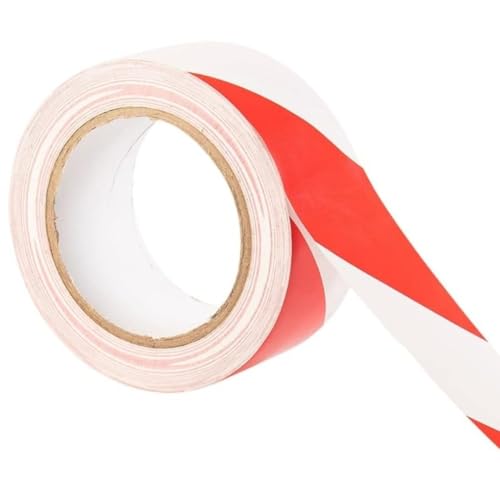 GTSE Hazard Tape Red and White, 50mm (2") x 33m, Strong Adhesive Warning/Caution Tape, Floor Marking Tape, 1 Roll