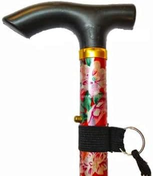 Walking Flexible Stick, Easy Adjustable Height Folding Extendable Walking Stick for Unisex (Red Flower) - Image 3