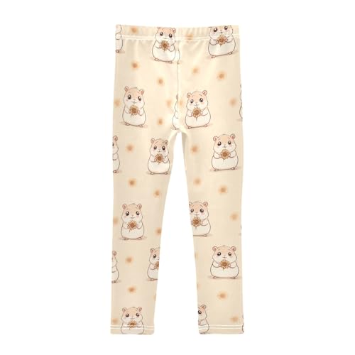Girls' Athletic Leggings Ankle Length Yoga Dance Pants Kids Teen 4T Hamster Sunflower2