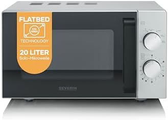 Severin Solo-Mikrowelle mit Glasboden, Flatbed (flacher Hohlraum für große Speisen), ohne Drehteller, gleichmäßige Erwärmung, 6 Stufen, 2 Drehregler, 20L, 800W, matt,schwarz,Edelst