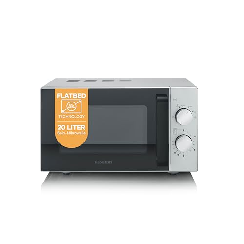 Severin Solo-Mikrowelle mit Glasboden (Flatbed), ohne Drehteller, gleichmäßige Erwärmung, mit 6 Leistungsstufen, zwei Drehregler, 20 L, 800W, matt,schwarz,Edelstahl, MW 9184