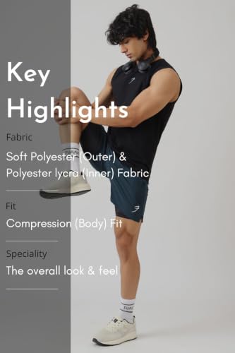 Image of FUAARK Double Layer 2 in 1 Sports Shorts with Inner Tights for Men Gym Tight Short with Pocket