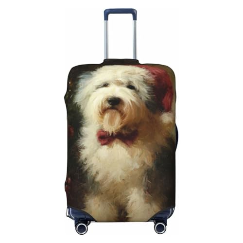 Sheepdog Dressed As Santa Claus Elastic Travel Luggage Covers Dustproof Scratch-Resistant Suitcase Protector Fit 22-24 Inch
