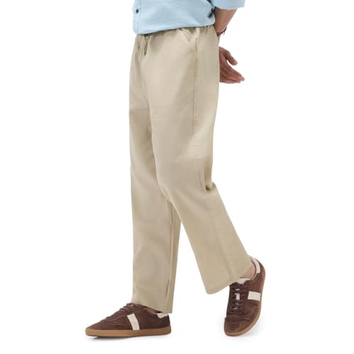 Image of Urbano Fashion Men's Loose Fit Solid Linen Blend Trousers Non-Stretchable