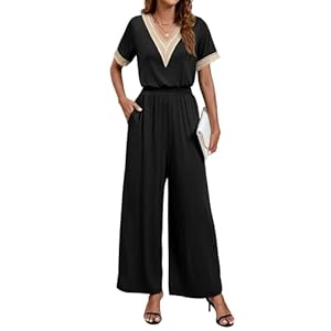 BMJL Womens Jumpsuits Dressy Lace V Neck Business Casual Outfits One Piece Wide Leg Summer Rompers