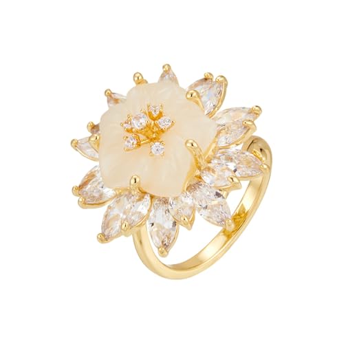 Kokoma Floral Crystal Statement Ring Cubic Zirconia Flower Ring Adjustable Promise Engagement Rings Wrap Finger Band Fashion Jewelry Comfort Fit