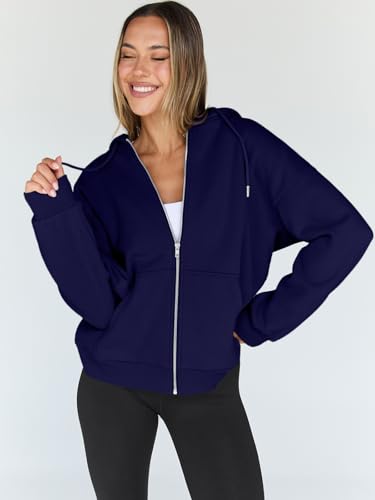 Image of Trendy Queen Womens Zip Up Hoodies 2026 Oversized Sweatshirt | Spring Fall Layering Jacket with Pockets, Casual Track Outfits, Cozy Fleece Winter Clothes