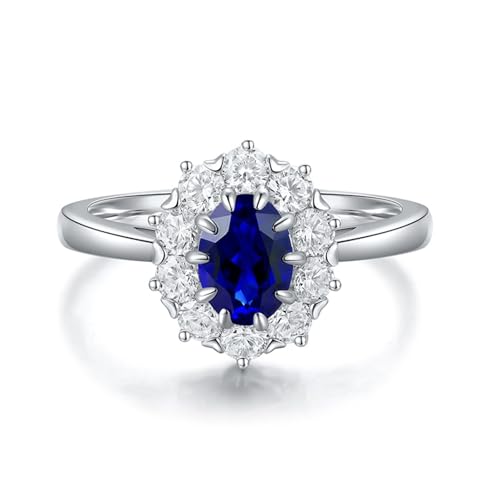 Anillos de plata para mujer, anillos únicos de plata de ley con zafiro creado de 1,09 quilates, O 1/2, Plata de ley 925, Zafiro sintético