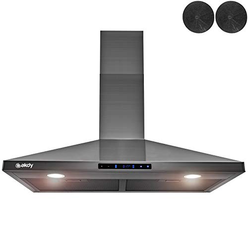 AKDY 30 in. 343 CFM Convertible Wall Mount Range Hood Touch Controls,LED Lights,Carbon Filters in Black Stainless Steel