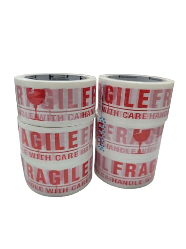 Saraoriginalshop Set da 6 Pezzi Nastro Silenzioso da Imballaggio con Stampa Fragile Nastro Adesivo 50x50 Pacchi e Superfici Confezione Scatoli Spedizioni 50 Micron Made In Italy (Fragile)