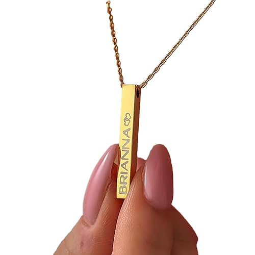 Customized Elegance 3D Vertical Bar Necklace with Engraved Name Pendant Personalized with your text Custom made2