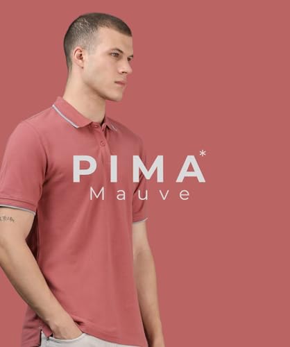 Image of Men's Cotton Polo T-Shirt with Trim | Mauve Slim Regular Fit Knit Jersey Comfort Short Sleeve Tee | Casual Outfit Smart Office Wear Collar Shirt for Men (Sizes - S to 5XL)