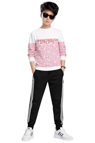 Image of LilBits Boys Summer Co Ord Set | Cotton Blend Printed T-Shirt & Track Pants Outfit | Kids Casual Top Bottom Clothing Set 2-16 Years