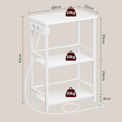 MAHANCRIS Mesa Auxiliar Estrecha con Regleta, Mesita de Noche de 3 Niveles, con Puerto USB, Puerto USB-C y Enchufes, para Sala de Estar, Recibidor, Dormitorio, Oficina, Blanco AETWT29UE01 - imagen 3