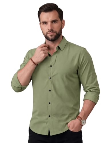 Image of NexaFlair Men's Regular Fit Solid Pattern Laffer Cotton Shirt with Long Sleeve Collared Neck Standard Length and Button Down Closure Type | Mens Casual Shirts | Man's Formal Shirts