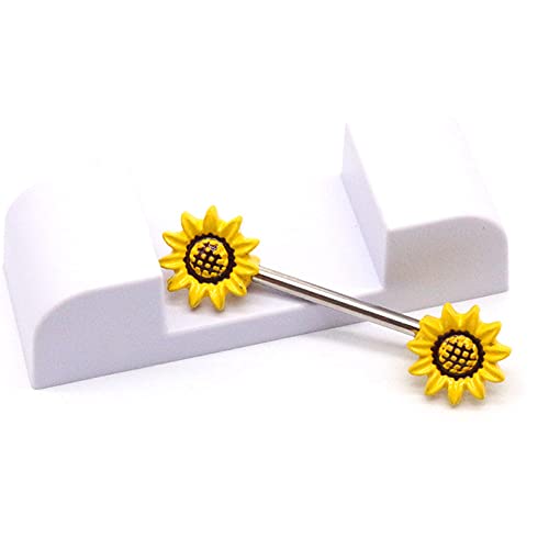 14G Sunflower Nipple Rings Stainless Steel Yellow Flower Nipple Tongue Ring Barbell Piercing Nipplerings Body Piercing Jewelry Gifts for Women by Kokoma - Used condition - Image 5