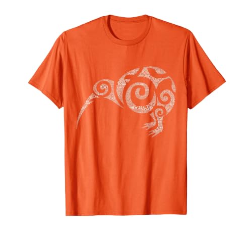 NZ Kiwi Maori Word Art Aotearoa Tribal Bird Icon New Zealand T-Shirt, Men, Orange, Medium