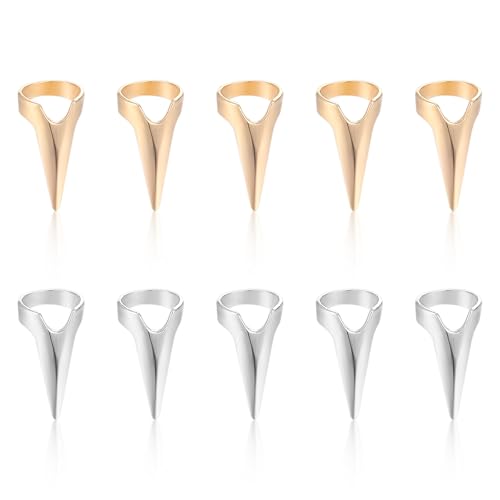 Giantree 10Pcs Braiding Aid Hair Parting Ring, Nail Covers Back Scratcher, Hair Parting Selecting Sectioning Tool, for Hair Braiding Supplies Cosplay Nail Art Holiday Party(Gold + Silver)