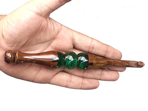 Lot de 7 crochets en bois et résine verte, magnifique cadeau tricot