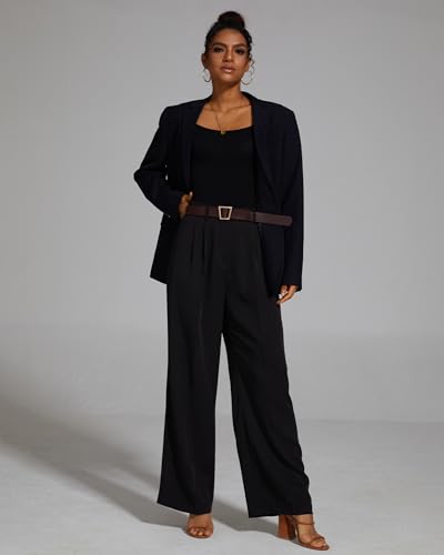 FUNYYZO Wide Leg Pants Women's High Elastic Waisted in The Back Business Work Trousers Long Straight Suit Pants2