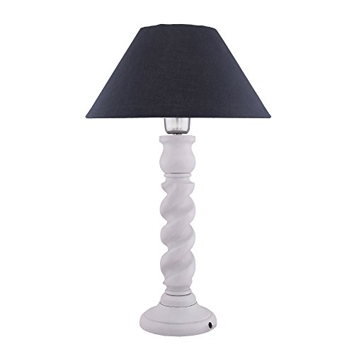 Image of Homesake Handcrafted Wooden Table Lamp for Bedroom & Living Room|Decorative Bedside Reading Lamp, E27 Holder|Bulb Included |Twister White Wooden Rustic for Home Decor, Black Cone Shade