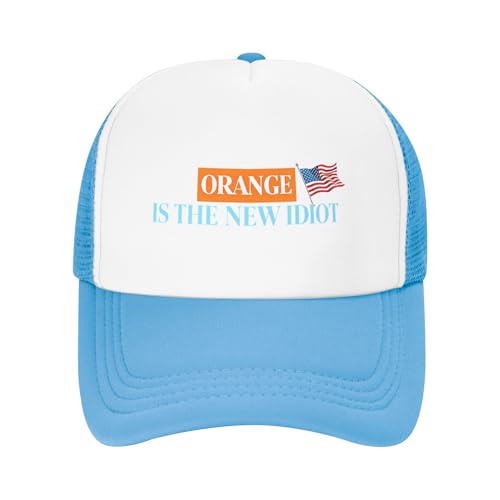 Vetrova Orange is The New Idiot Trucker Hat Anti 47 President Baseball Cap Mesh Back Adjustable Hats for Kids - Sky Blue