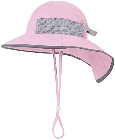 Infant Girl Sun Hat Wide Brim Neck Flap Adjustable Toddler Beach Hats for Girls Swim Hats with UV Protection Sun Hat Toddler Girls,Pink,6-24 Months