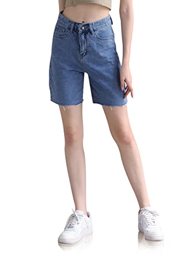 Jeans Shorts Damen,High Waist A Linie Roher Saum Lockere Sommer Hot Pants...